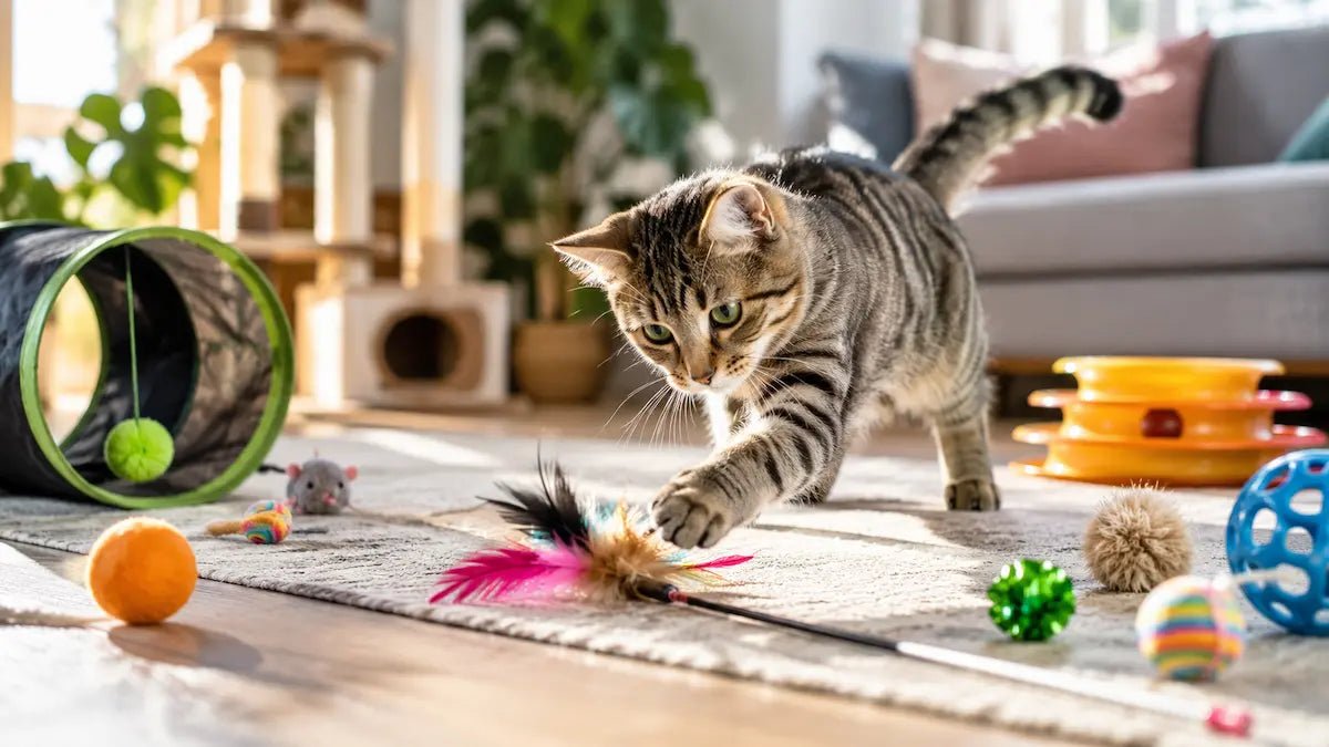 Chat jouant avec un jouet adapté à son comportement