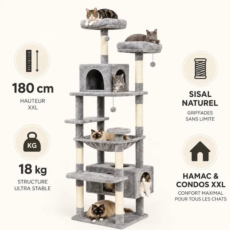 Arbre à chat 180 cm - XXL & ultra stable | Catéma