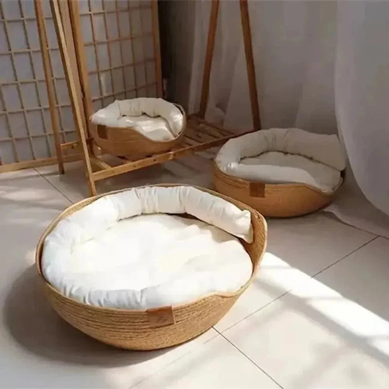 Panier chat bambou naturel - Confort et élégance | CozyBamboo